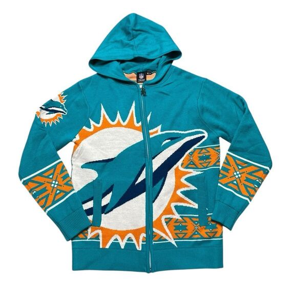 NFL MIAMI DOLPHINS Full Zip Logo Sweater Size Medium Unisex - Picture 1 of 8